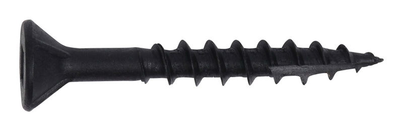 8x1-1/4 BLACK SQUARE Assembly Screws, #2 Square Drive, Black Oxide Plated, Flat Head with Nibs, Type-17 Drilling Point