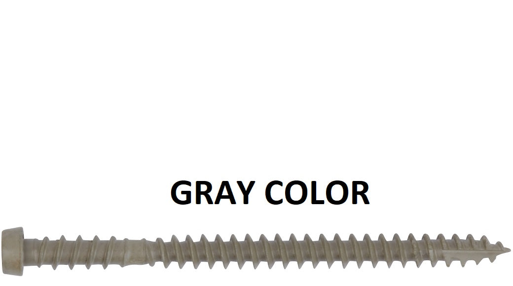 Gray Color COMPOSITE DECK SCREWS T-20 Torx (Star) Drive SKT Plated Steel Dual Thread Design