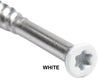 White Color 7 x 1-5/8 COLOR TRIM FINISH HEAD STAINLESS-TORX DECK SCREWS Torx (Star) Drive 305 Stainless Steel Trim Head with Nibs to Countersink Type-17 Cutting Point