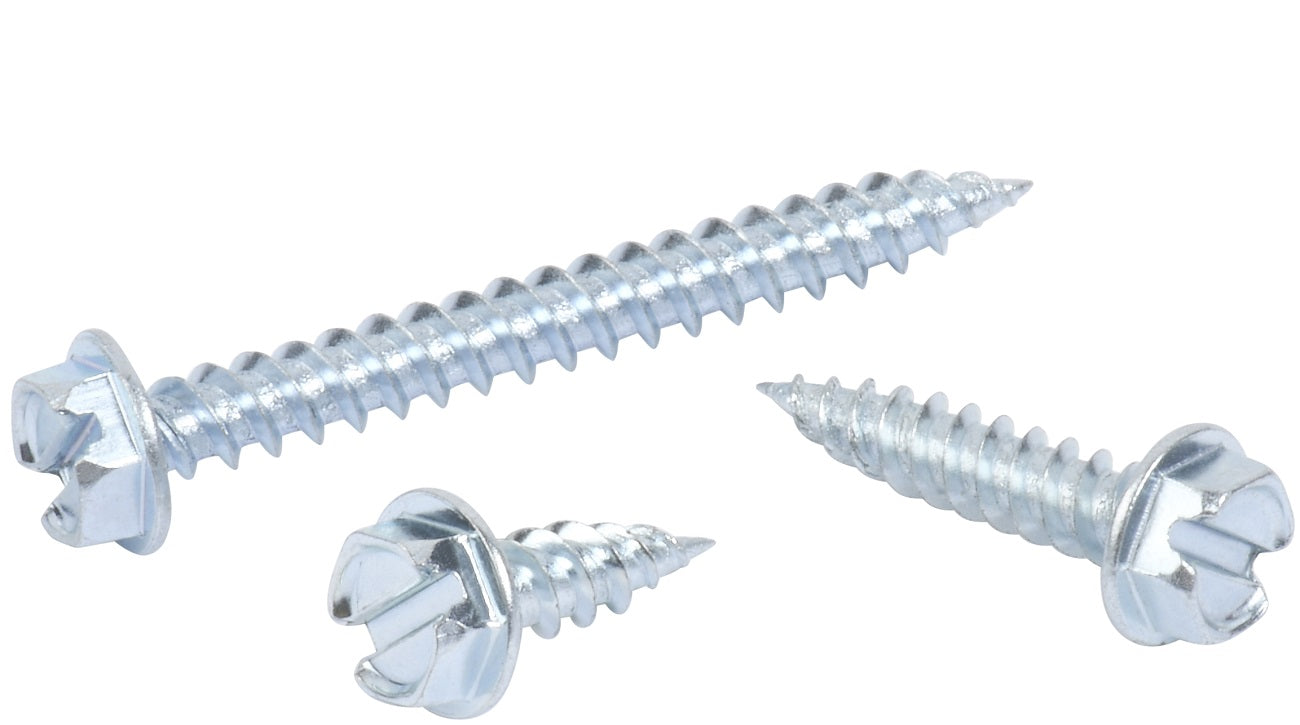#8 #10 Self Piercing Zip HVAC Ductwork Screws Extra Sharp Needle Point Hex Washer SELF PIERCING SCREWS Sharp Double Lead Thread Slotted Hex Washer Head Zinc Plated