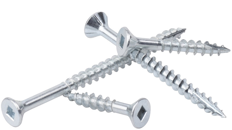 ZINC-SQUARE Cabinet Woodworking Furniture Assembly Install Wood Screws #2 Square Drive Zinc Plated Flat Head with Nibs Type-17 Drilling Point
