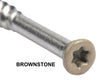 Brownstone Tan Color 7 x 1-5/8 COLOR TRIM FINISH HEAD STAINLESS-TORX DECK SCREWS Torx (Star) Drive 305 Stainless Steel Trim Head with Nibs to Countersink Type-17 Cutting Point