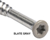 Slat Gray Tan-Gray Color 7 x 1-5/8 COLOR TRIM FINISH HEAD STAINLESS-TORX DECK SCREWS Torx (Star) Drive 305 Stainless Steel Trim Head with Nibs to Countersink Type-17 Cutting Point