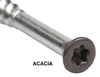 Dark Brown Acacia 8 x 2-1/2 COLOR TRIM FINISH HEAD STAINLESS-TORX DECK SCREWS Torx (Star) Drive 305 Stainless Steel Trim Head with Nibs to Countersink Type-17 Cutting Point